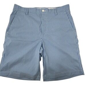 FootJoy FJ Mens 34 Gingham Check Plaid Blue White Performance Chino Golf Shorts